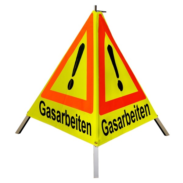Warnpyramide/ Faltsignal 70cm - Achtung(VZ101) "Gasarbeiten" - tagesl. gelb, schwer