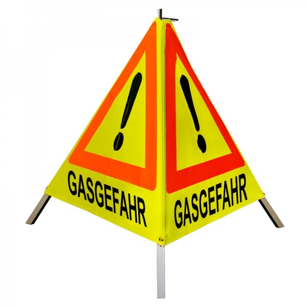 Warnpyramide/ Faltsignal 70cm - Achtung(VZ101) "GASGEFAHR" - tagesl. gelb, leicht