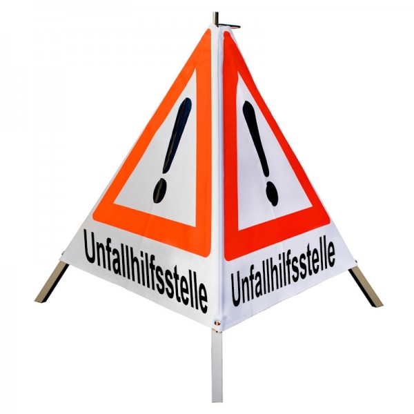Warnpyramide/ Faltsignal 70 cm - Achtung(VZ101) "Unfallhilfsstelle" - weiß tagesl. schwer