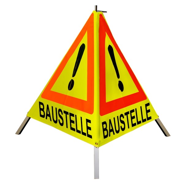 Warnpyramide/ Faltsignal 70 cm - Achtung(VZ101) "BAUSTELLE" - tagesl. gelb, leicht