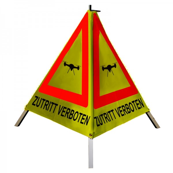 Warnpyramide/ Faltsignal 70 cm, ZUTRITT VERBOTEN (Sonderzeichen Drohne), retro-refl gelb, schwer