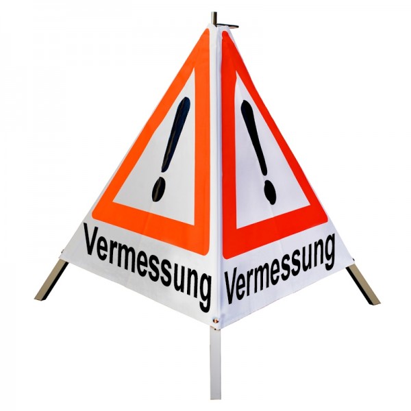 Warnpyramide/ Faltsignal 90 cm -Achtung (VZ101) "Vermessung" - weiß tagesl. - leicht Mittelfuß