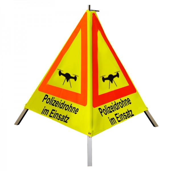 Warnpyramide 70 cm - (Sonderzeichen Drohne) "Polizeidrohne im Einsatz" - tagesl. gelb, schwer