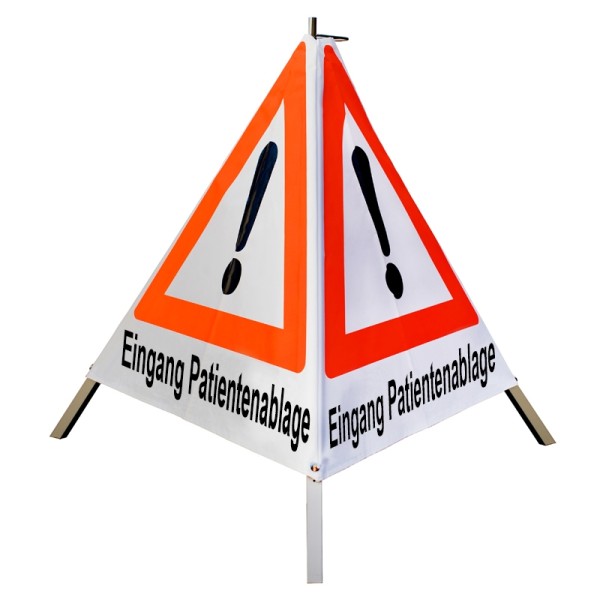 Warnpyramide / Faltsignal 90cm - Achtung(VZ101) "Eingang Patientenablage" - weiß tagesl., schwer