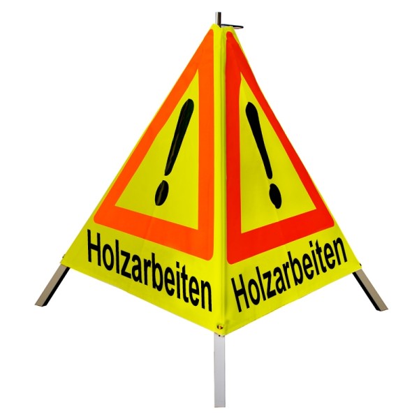 Warnpyramide/ Faltsignal 70cm - Achtung(VZ101) "Holzarbeiten" - tagesl. gelb, schwer