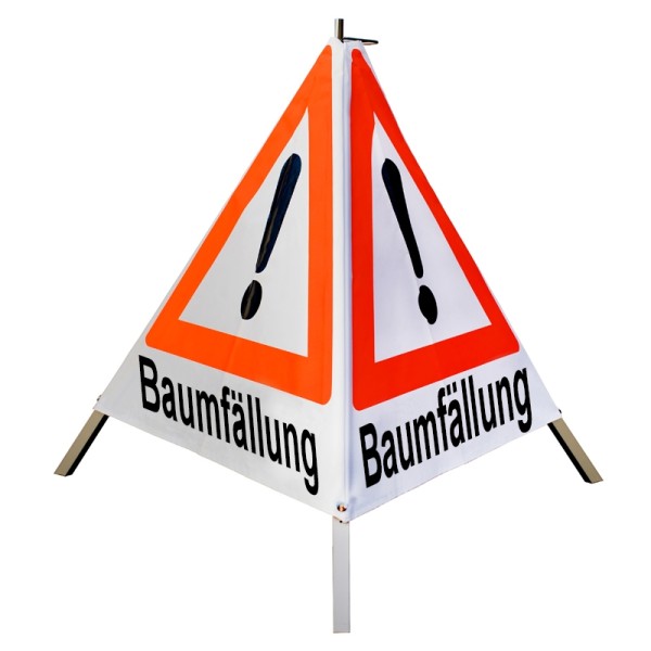 Warnpyramide/ Faltsignal 90 cm - Achtung(VZ101) "Baumfällung" - weiß tagesl., schwer