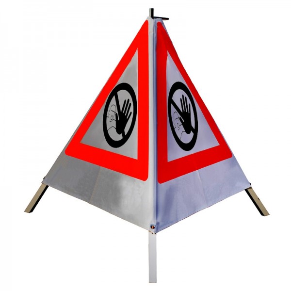 Warnpyramide 90 cm, (Sonderzeichen) Zutritt für Unbefugte verboten , retrorefl weiß, schwer m Feder