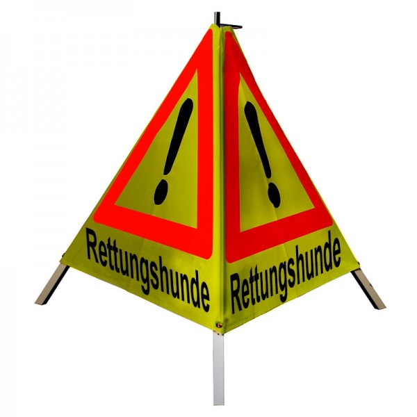 Warnpyramide/ Faltsignal 70 cm - Achtung(VZ101) "Rettungshunde " - retro-refl. gelb, schwer