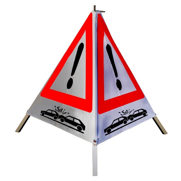 Warnpyramide/ Faltsignal 70 cm - Achtung(VZ101) "Crash-Symbol" - retro-reflektierend weiß, leicht
