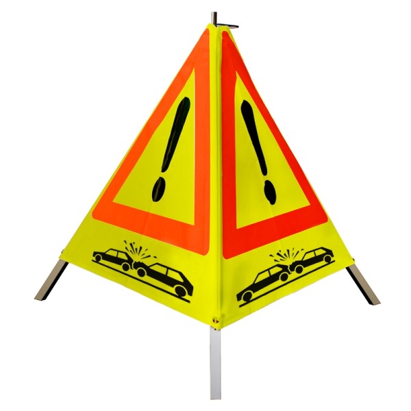 Warnpyramide/ Faltsignal 70 cm - Achtung(VZ101) "Crash-Symbol" - tagesl. gelb, leicht