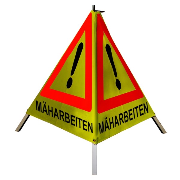 Warnpyramide/ Faltsignal 70cm - Achtung VZ101) "MÄHARBEITEN" - retro-refl. gelb, leicht