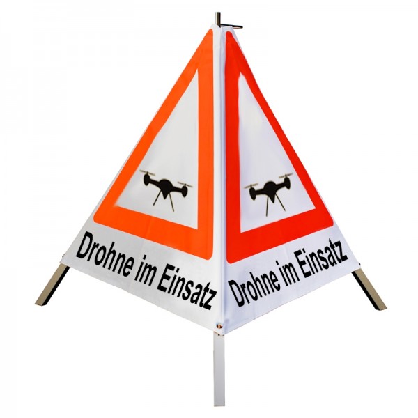 Warnpyramide / Faltsignal 70 cm - (Sonderzeichen: Drohne) "Drohne im Einsatz" - weiß tagesl. leicht