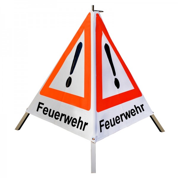 Warnpyramide/ Faltsignal 90 cm - Achtung(VZ101) "Feuerwehr" - weiß tagesl., leicht