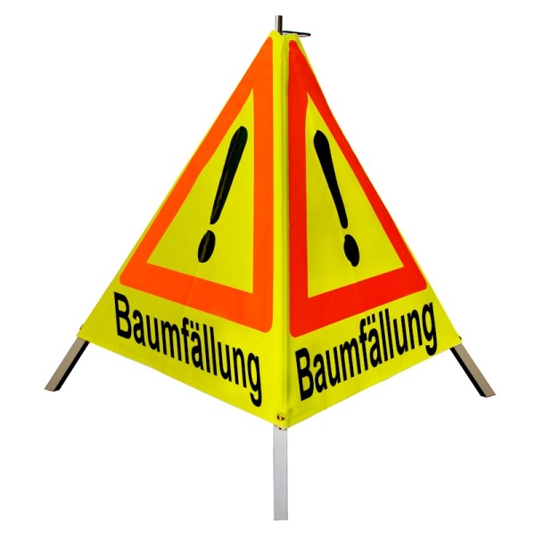 Warnpyramide/ Faltsignal 70 cm - Achtung(VZ101) "Baumfällung" - tagesl. gelb, leicht